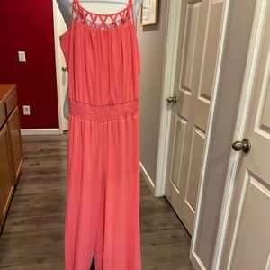 Coral light material jumpsuit